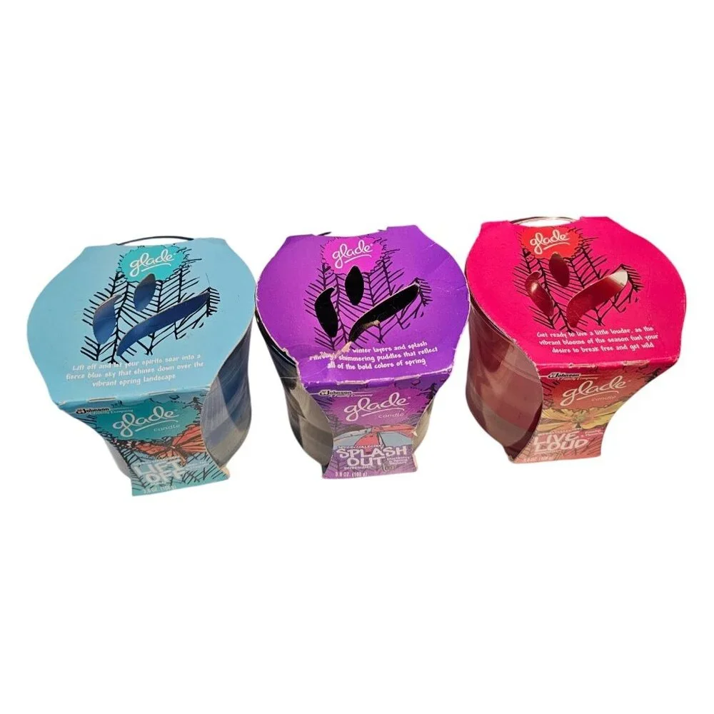 Glade Candle Spring Collection Lift Off Splash Out Live Loud Set of 3 NEW